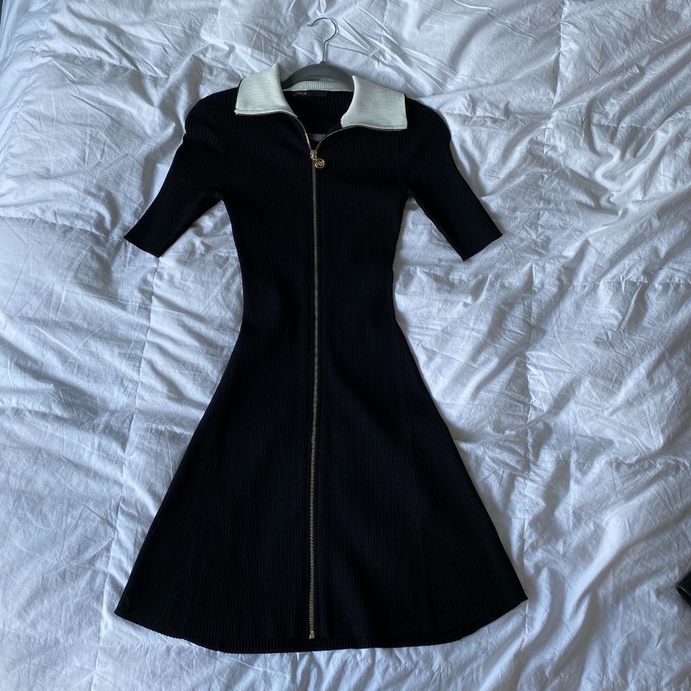 Maje Ribbed Knit Dress with Collar (size S)